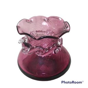 VTG Pilgrim Cranberry Glass 3x3 in. Pink vase Mouth blown Hand shaped 1970s  USA
